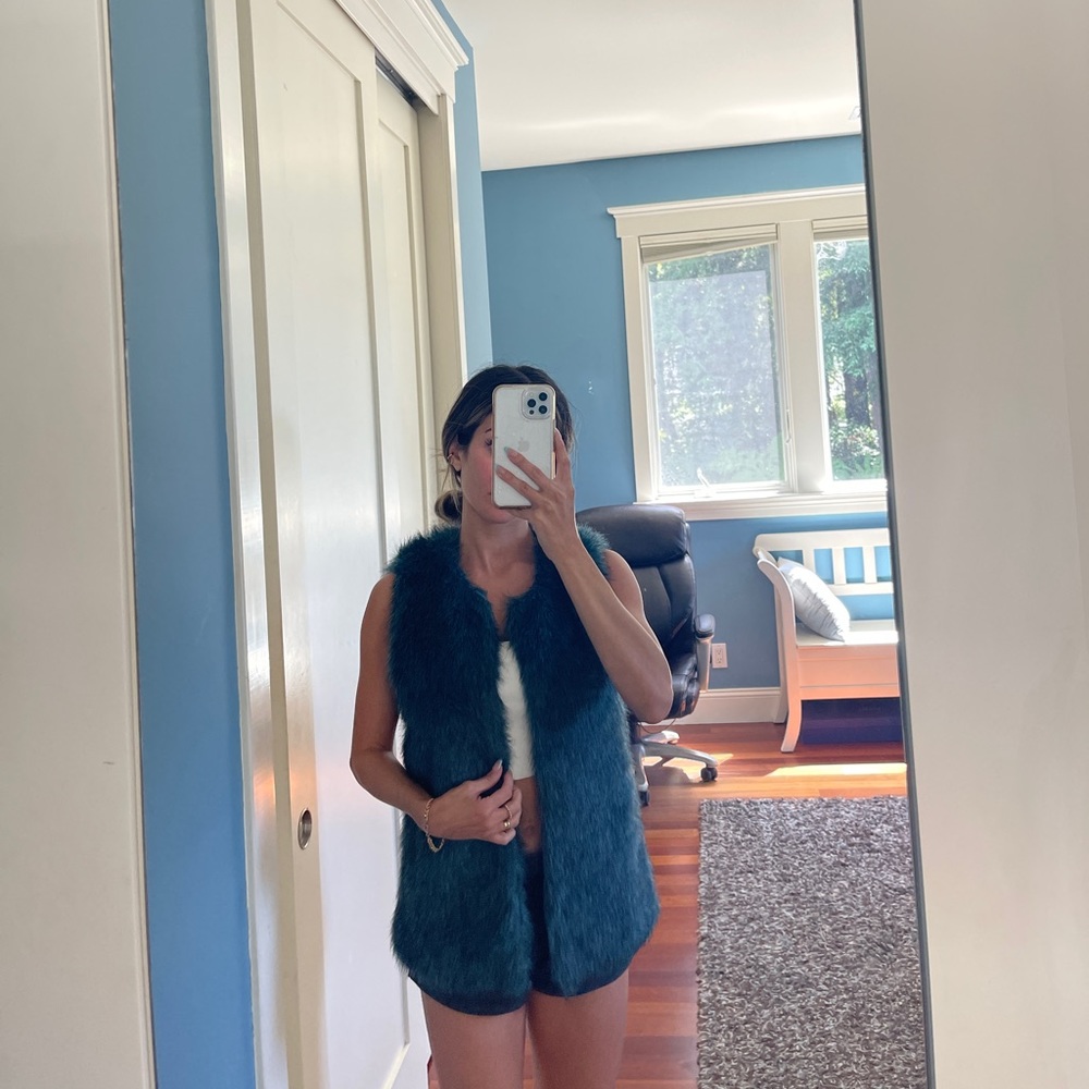 Blue faux fur vest